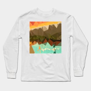 Dark Spring Green Abstract Low Polygon Background Long Sleeve T-Shirt